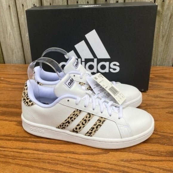 adidas Shoes - New Adidas Grand Court Sneakers Leopard Print White Size 7.5 Shoes Cloudfoam